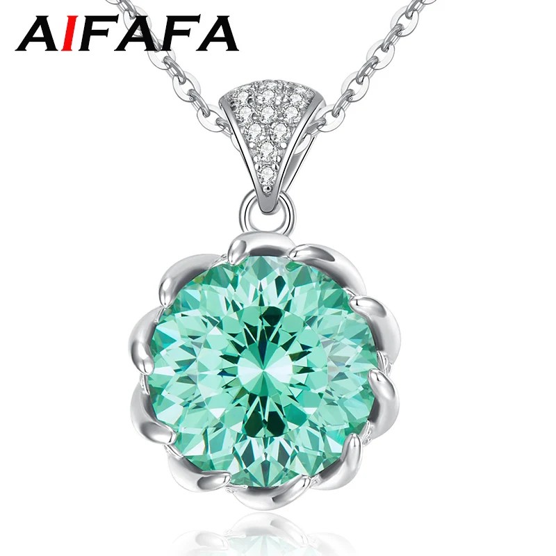 AIFAFA 100% серебро S925 пробы, зеленое ожерелье с розовым бриллиантом, подвеска 7,5 карат, высококачественная шейная цепочка, ювелирные украшения оптом