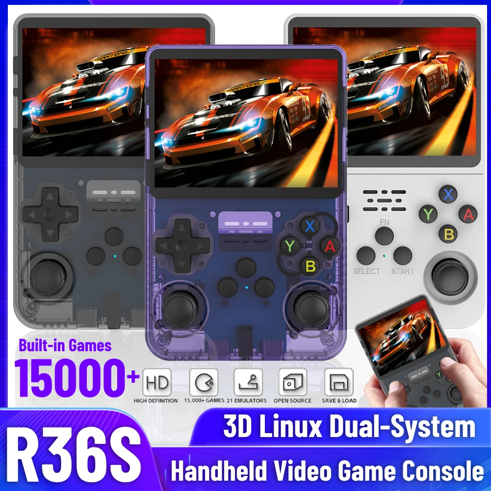 Портативная Игровая Консоль R36S в стиле Ретро 32/64/128 ГБ Linux-Системы с 3,5-Дюймовым IPS-Экраном, Мини-Карманный Видеоплеер R35S Pro с Картой