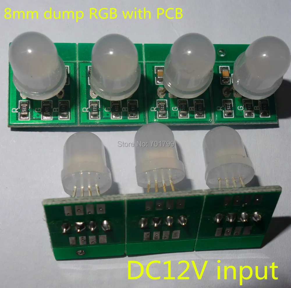 DC12V 8mm round hat rgb dump led с печатной платой; 0,24 Вт на светодиод; входной сигнал; не водонепроницаемый
