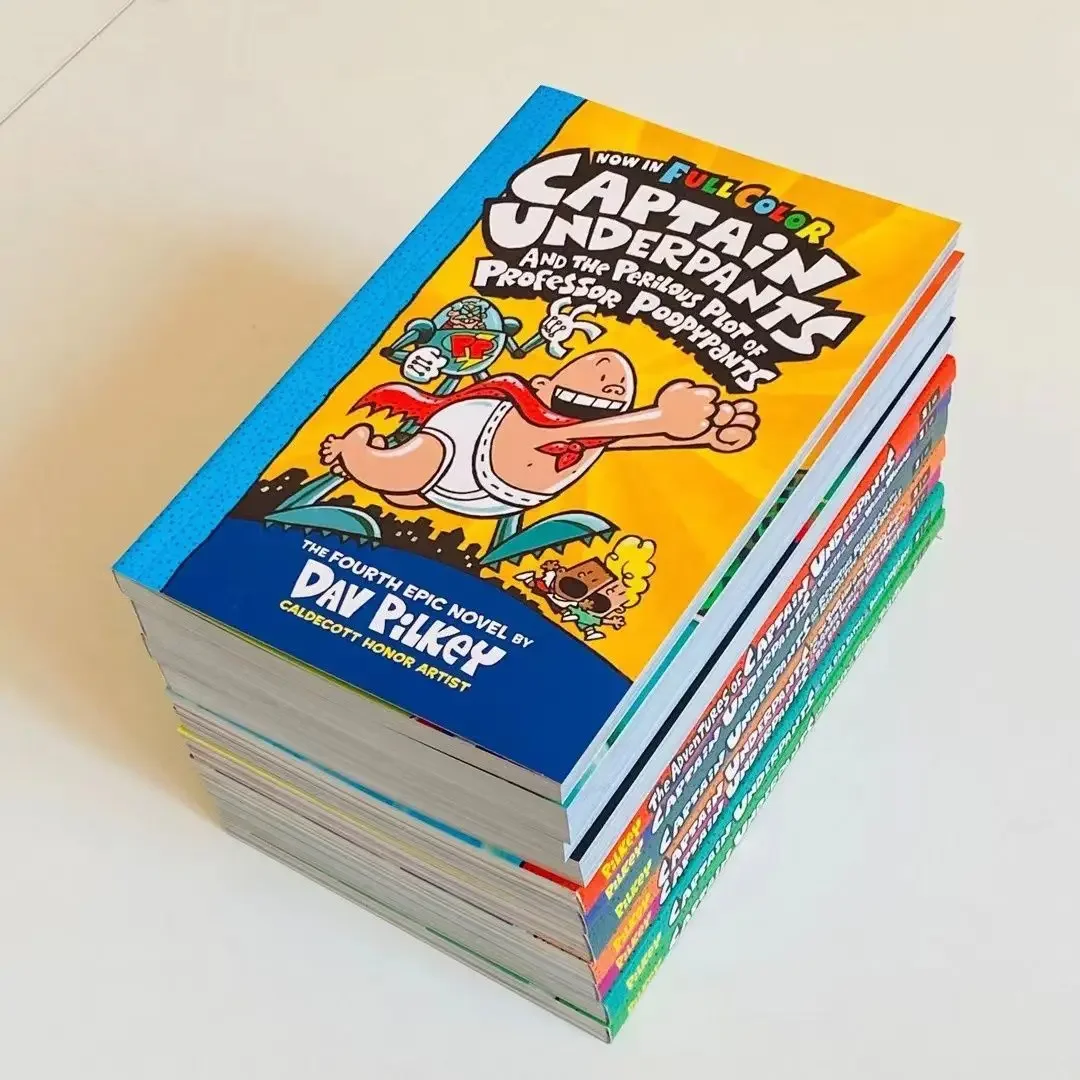 12 Книг Полноцветного набора Captain Underpants Забавный Английский Сборник Рассказов для детей 6-14 лет
