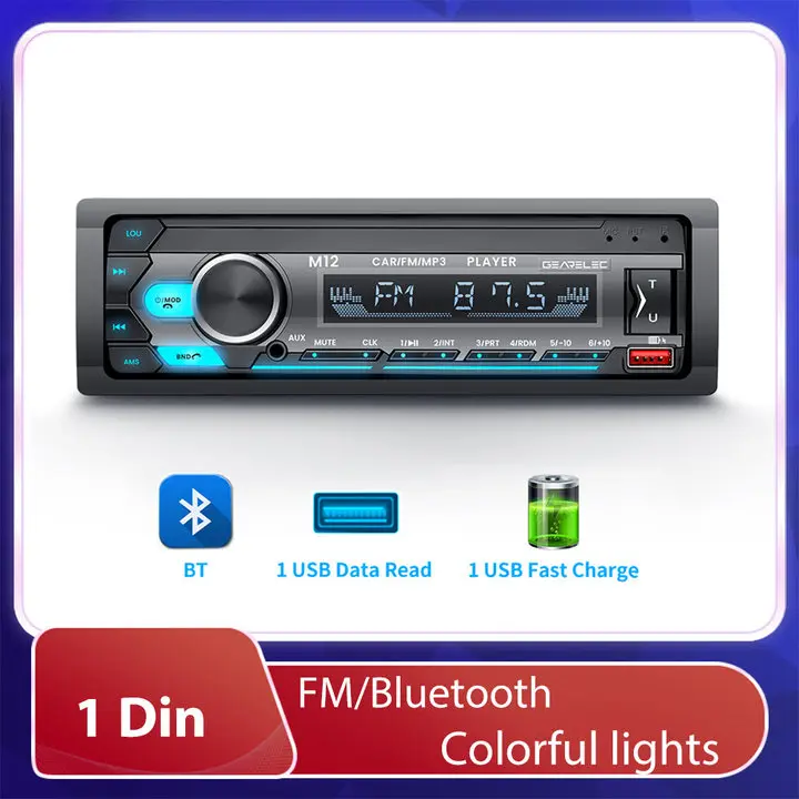 Автомобильный плеер 1din Стерео Bluetooth 5.0 В головном приборном устройстве FM-радиоприемник Вход AUX порт TF USB Голосовой ассистент Управление приложением