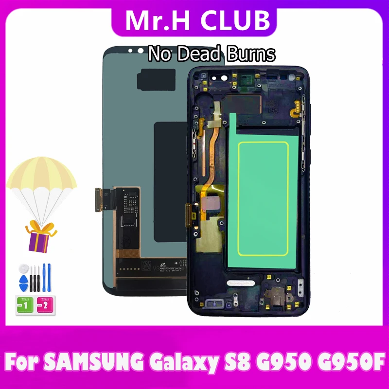 Super Amoled Для Samsung Galaxy S8 SM G950F G950FN G950P G950W G950S ЖК-дисплей С Сенсорным Экраном В Сборе Замена Рамки