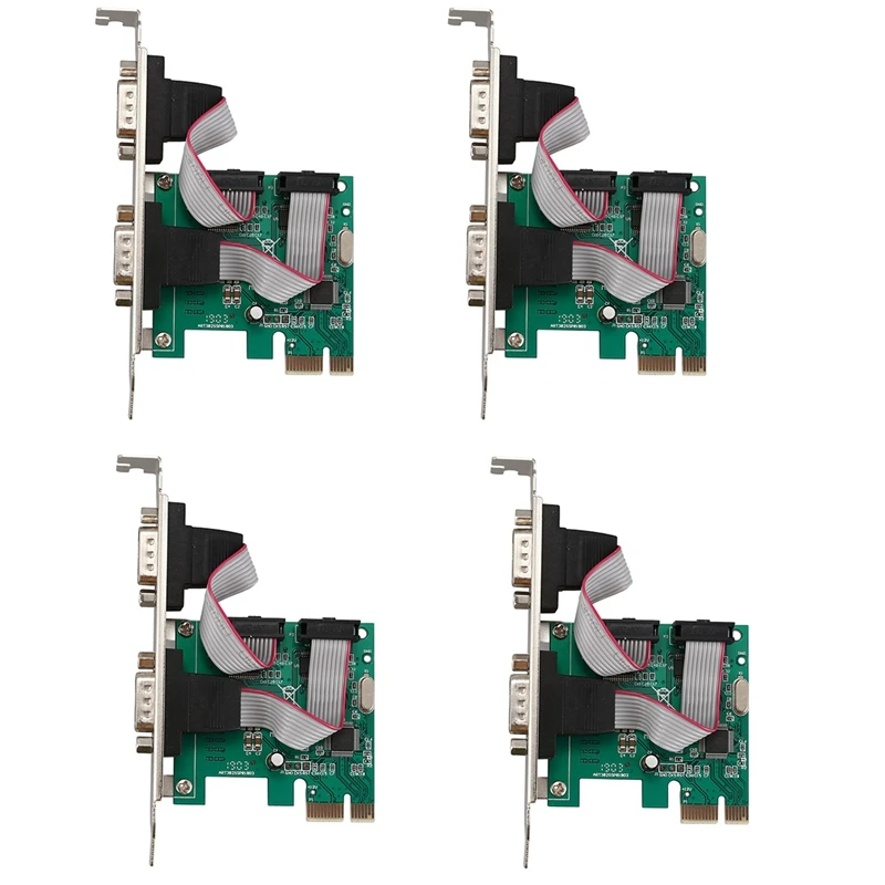 4X PCI-E PCI Express Dual Serial DB9 RS232 2-портовая плата адаптера контроллера зеленого цвета
