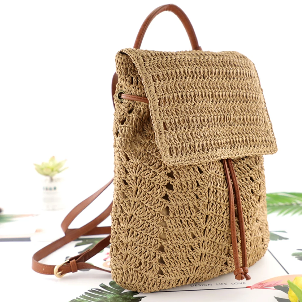 Женский соломенный рюкзак ручной работы, тканая повседневная сумка для пляжного отдыха на плечах