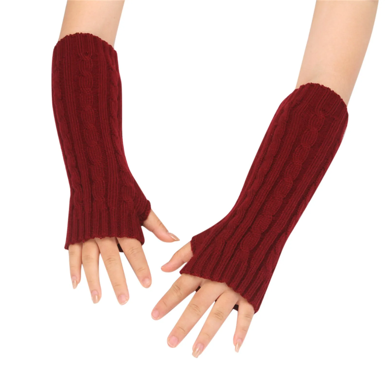 Women Fashion Knitted Half Finger Gloves Plush Twist Windproof Warm Thickened Fingered Plus Gloves варежки женские зимние