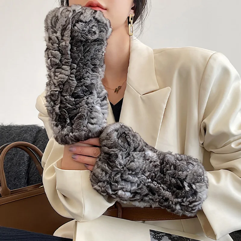 Женская Элегантная перчатка из натуральной Шиншиллы 2023, новая стильная женская меховая рукавица, длинная перчатка