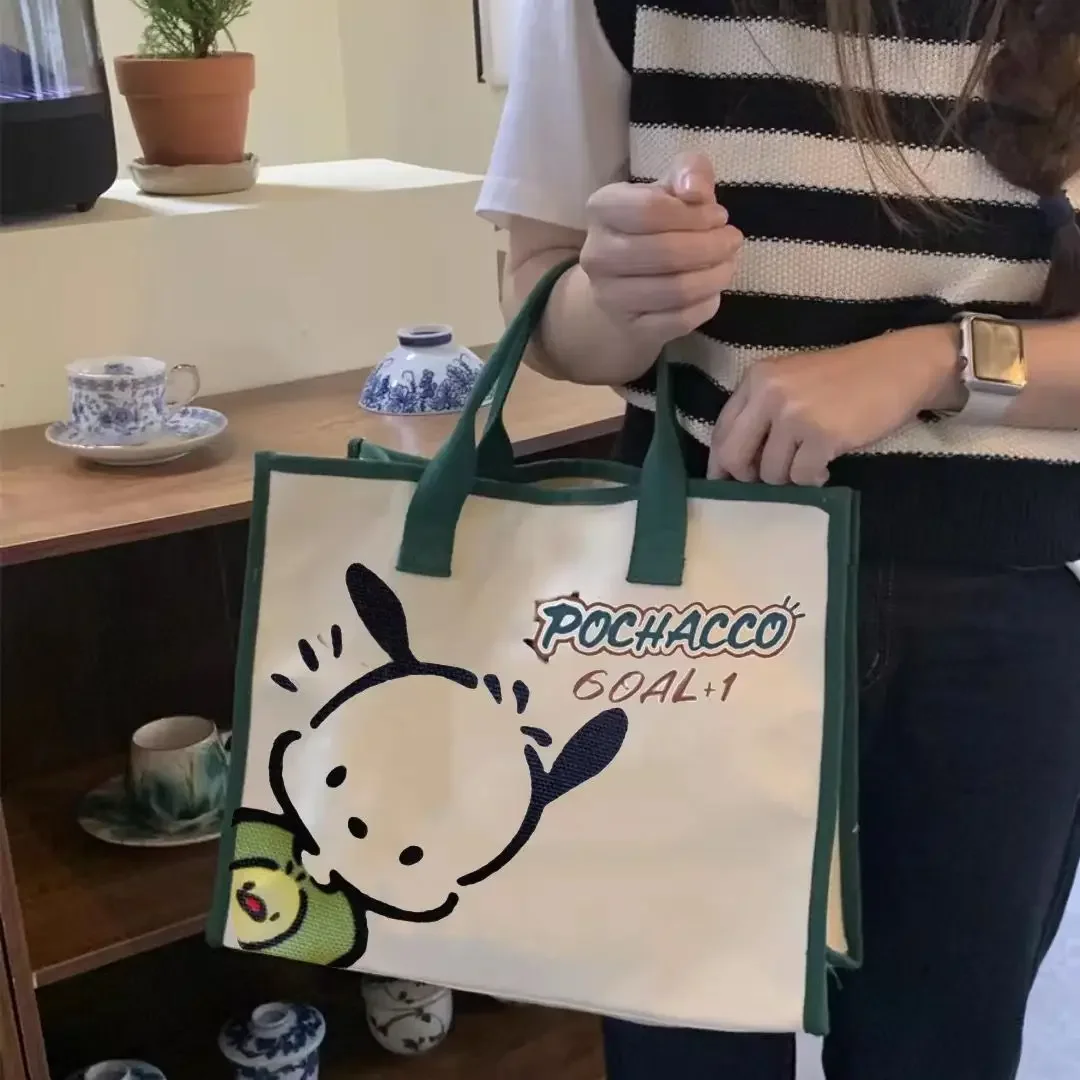 Холщовая сумка Sanrio hello kitty, модная сумка Pochacco, Студенческая женская сумка для хранения покупок.