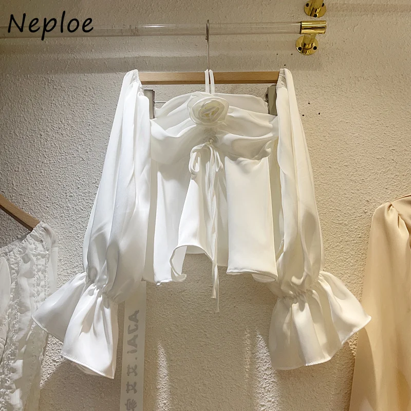 Неплое Летнее Корейское дизайнерское решение, Жемчужный ремешок, Свисающий с шеи, Блузки с открытыми плечами, Короткий рукав, Свободная Тонкая рубашка Темперамента