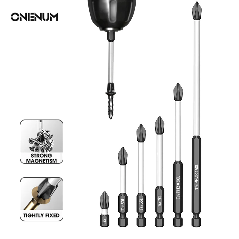 Набор электрических отверток ONENUM Screw PH2, Нескользящая ударная дрель, магнитная крестовинная головка, ручная дрель высокой твердости