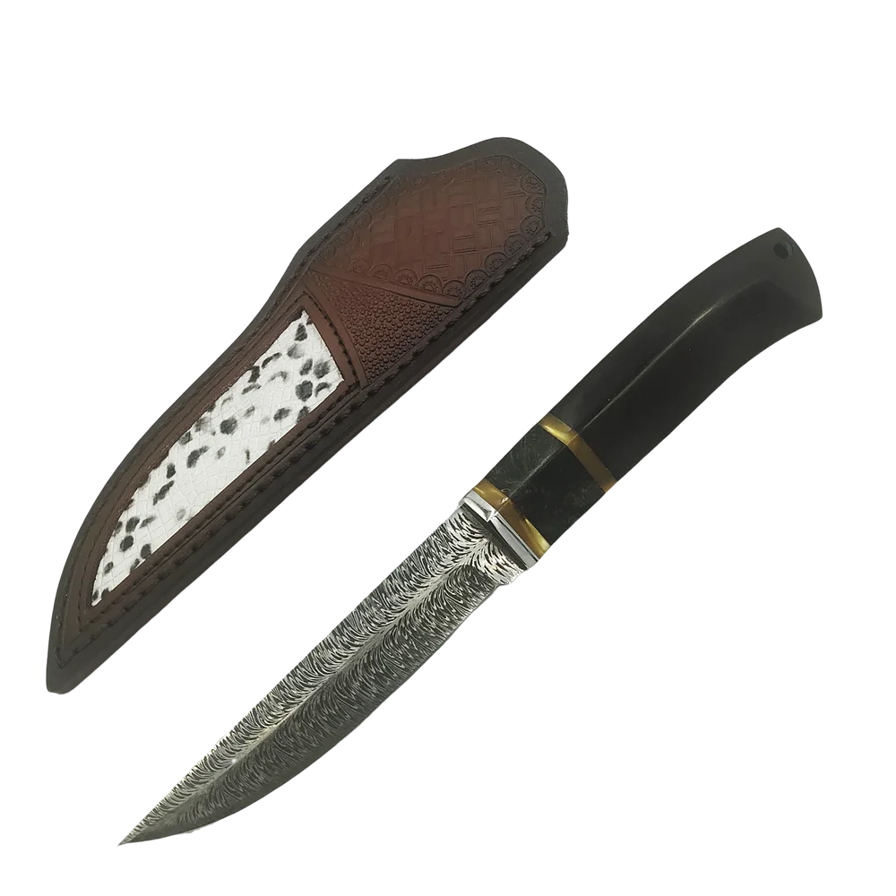 Прямой нож с рисунком из перьев из 7-каратной стали для самообороны в джунглях, походный охотничий нож в японском стиле