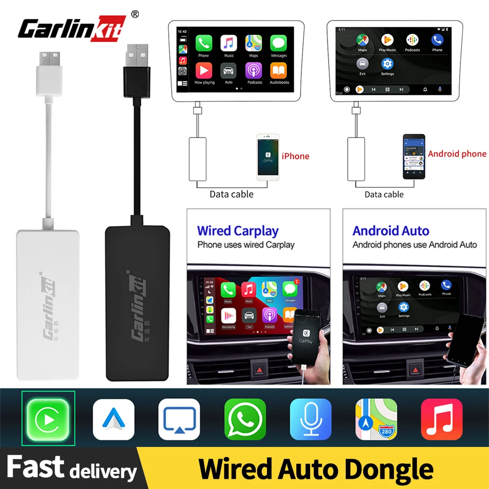 Проводной адаптер Carlinkit для CarPlay, проводной автоматический ключ для Android, автомобильный мультимедийный плеер, ключ с поддержкой USB, голосовой ассистент