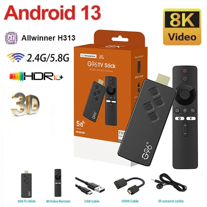G96 H313 Smart TV Stick Android 13 Двухдиапазонный WiFi TV Stick 2GB16GB 2,4 G/5G WiFi BT 5,0 Сетевой медиаплеер телеприставка