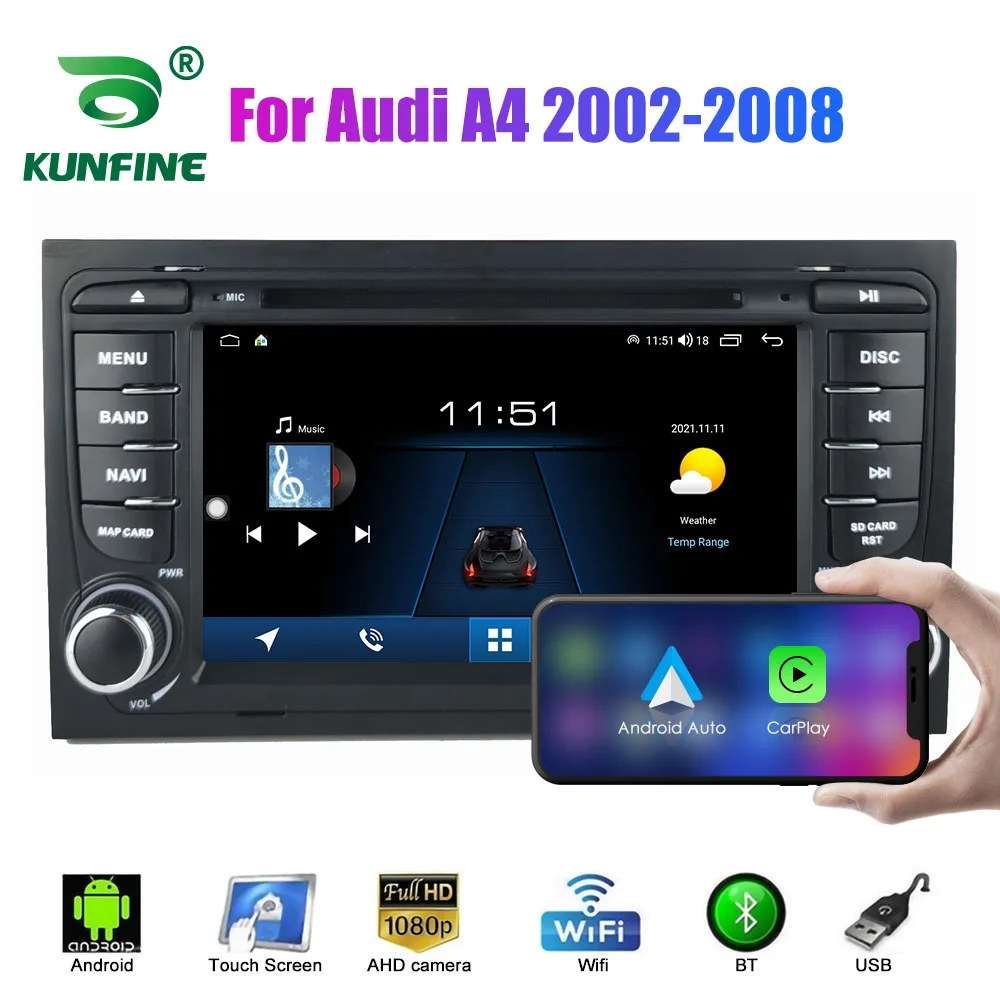 Автомагнитола Android с 2 Din для Audi A4 2002-2008, автомобильная стереосистема, автомобильный мультимедийный видео DVD-плеер, GPS-навигация, Carplay