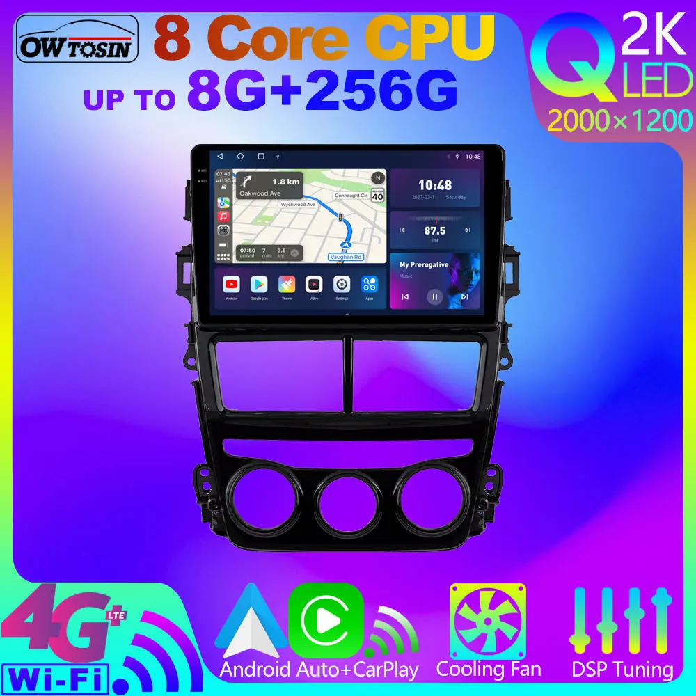 Owtosin QLED 2K 8G + 256G Android 12 Автомобильный Мультимедийный Плеер Для Toyota Yaris Vios 2017-2020 GPS Навигация CarPlay DSP Стерео Радио