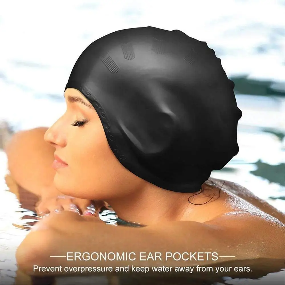 Взрослые высокоэластичные шапочки для плавания, мужчины, женщины, водонепроницаемая шапочка для бассейна, защищающая уши, Длинные волосы, большая силиконовая шляпа для дайвинга