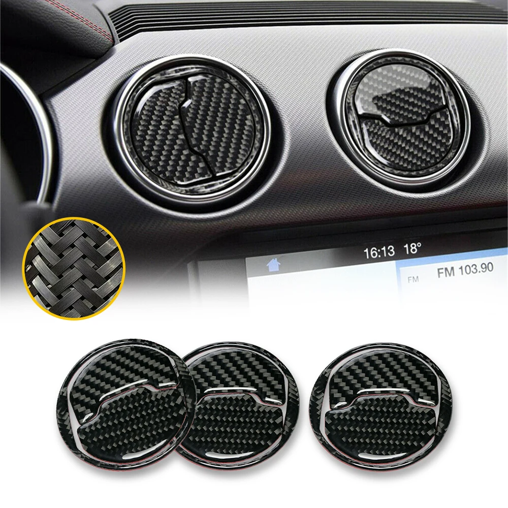 Наклейка для внутренней отделки из настоящего углеродного волокна для Ford Mustang 2015-2020 Воздуховыпускное отверстие на приборной панели, вентиляционная крышка, аксессуары для интерьера автомобиля