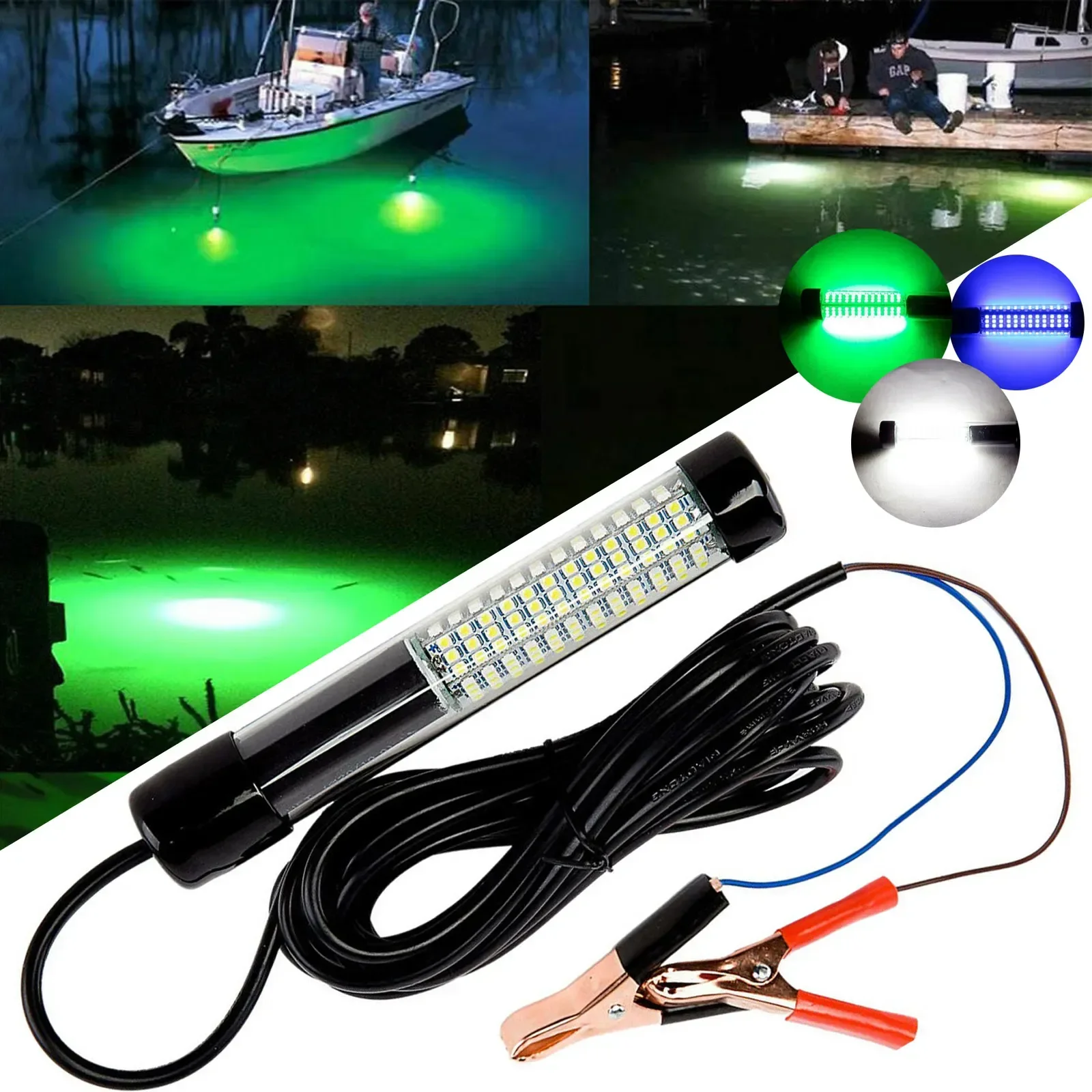 180 Светодиодов Водонепроницаемый 1300lm 12V LED Погружной Рыболовный Ночник Подводная Рыба Приманка Bait Finder Лампа Синие Зеленые Огни