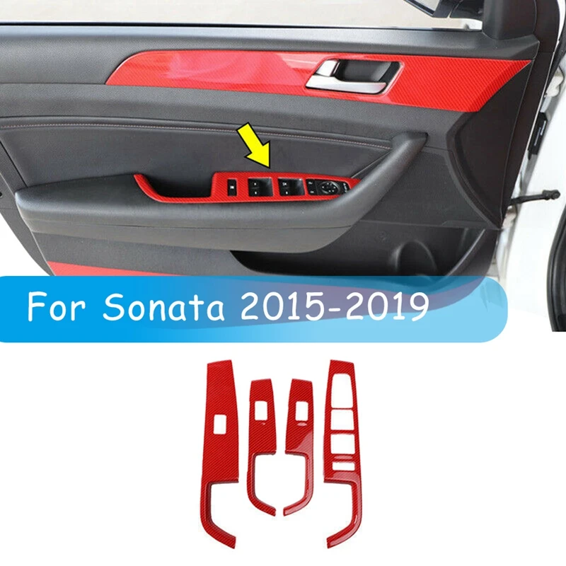Для Hyundai Sonata 2015-2019, красное углеродное волокно, кнопка включения стеклоподъемника, крышка панели, отделка подлокотника внутренней двери