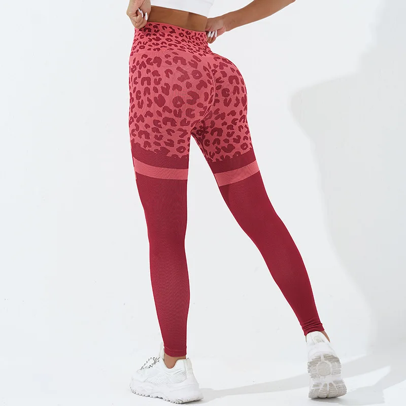 Европа и Соединенные Штаты леопардовые персиковые брюки для фитнеса женская внешняя одежда спортивные брюки для йоги с высокой талией, обтягивающие бедра