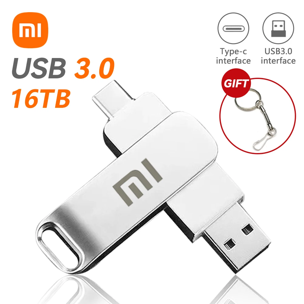 USB-флешки Xiaomi емкостью 2 ТБ, мини-металлическая карта памяти реальной емкости, флеш-накопитель емкостью 16 ТБ, Креативный бизнес-подарок, Серебряный U-диск для хранения