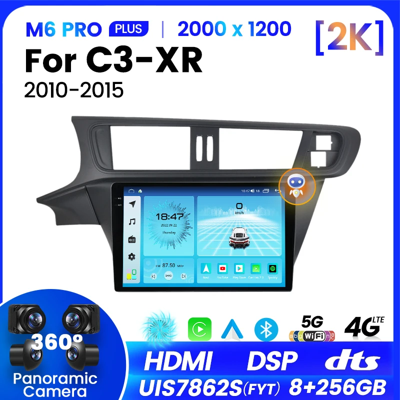 Android 12 Для Citroen C3-XR 2010-2015 Автомобильное Радио 2K экран Мультимедийный Видеоплеер Навигация GPS Голосовое Управление Беспроводной CarPlay