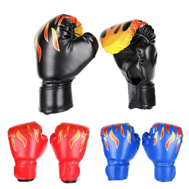 Детские боксерские перчатки из искусственной кожи с принтом Пламени, защита для рук, перчатки для фитнеса, Аксессуары для спортивной одежды