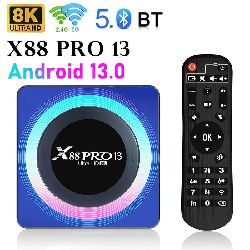 X88 PRO 13 Android 13,0 Smart TV Box 2,4 G/5G WIFI6 4GB 32GB 64G 8K HD медиаплеер BT5.0 RK3528 H.265 Очень Быстрая телеприставка