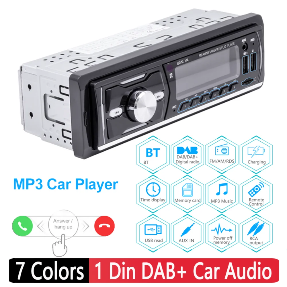 DAB + Автозвук 1 Din MP3 Автомобильный Плеер Авторадио Двойной USB Стерео Аудио Музыка RDS AM FM USB Зарядка TF 7 Цветов Кнопка Автозвука