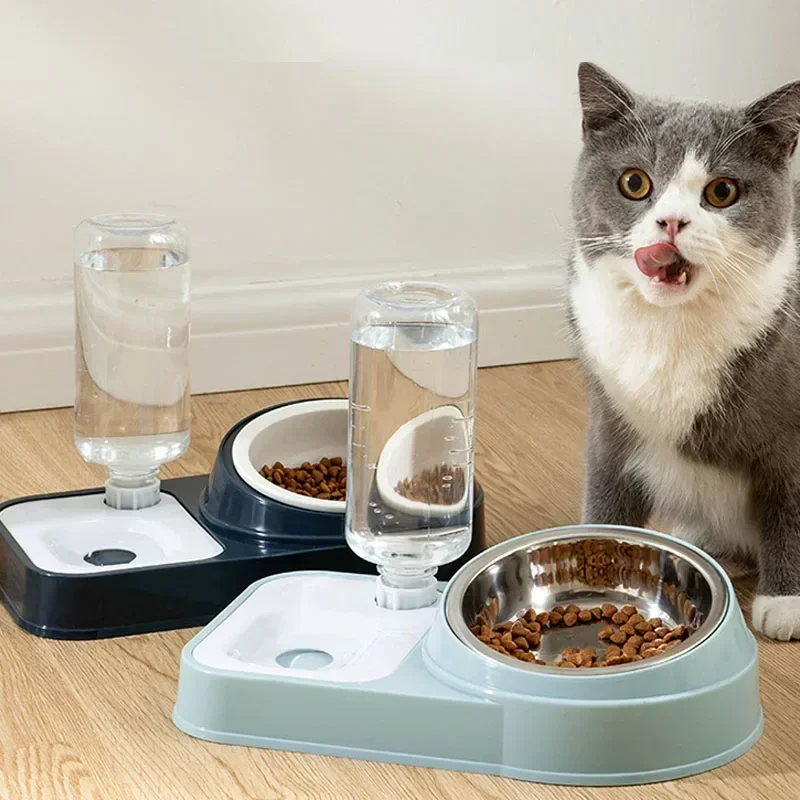 Автоматическая кормушка для кошек, миска для воды, фонтан для кошек, двойная миска, поилка с защитой от брызг, подставка для кошек, Миска для посуды