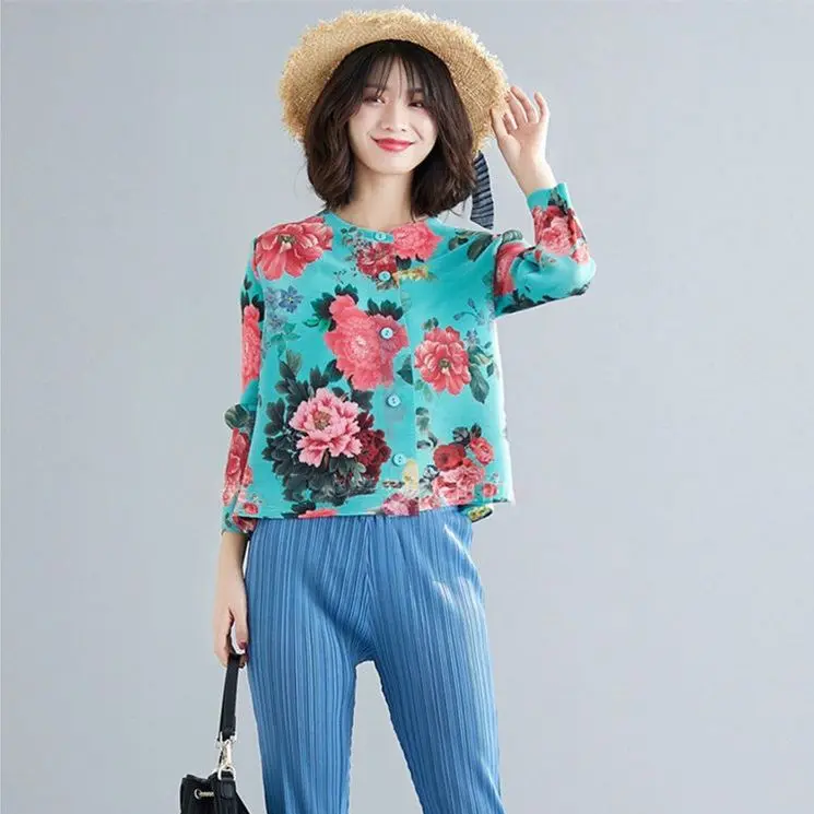 Новая весенняя рубашка с принтом Miyake в складку в китайском стиле, женский топ, модный свободный жакет-кардиган в европейском стиле в стиле ретро.