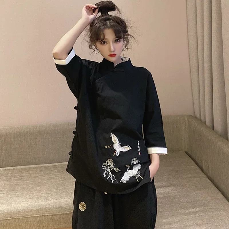 Традиционная китайская Одежда Женская рубашка 2020 Танский костюм Форма Тайцзи Ханьфу Кимоно Кардиган Чонсам Топ Одежда Для Кунг-фу 285