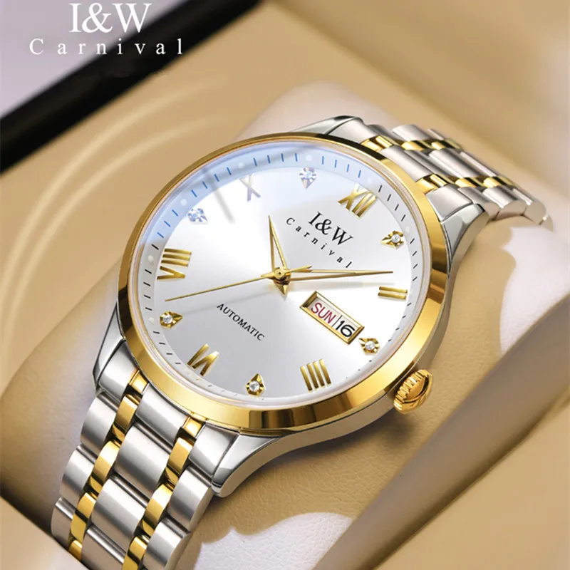 Бренд CARNIVAL Мужские механические часы класса люкс Сапфировые Золотые серебряные деловые автоматические наручные часы водонепроницаемые для мужчин Reloj Hombre