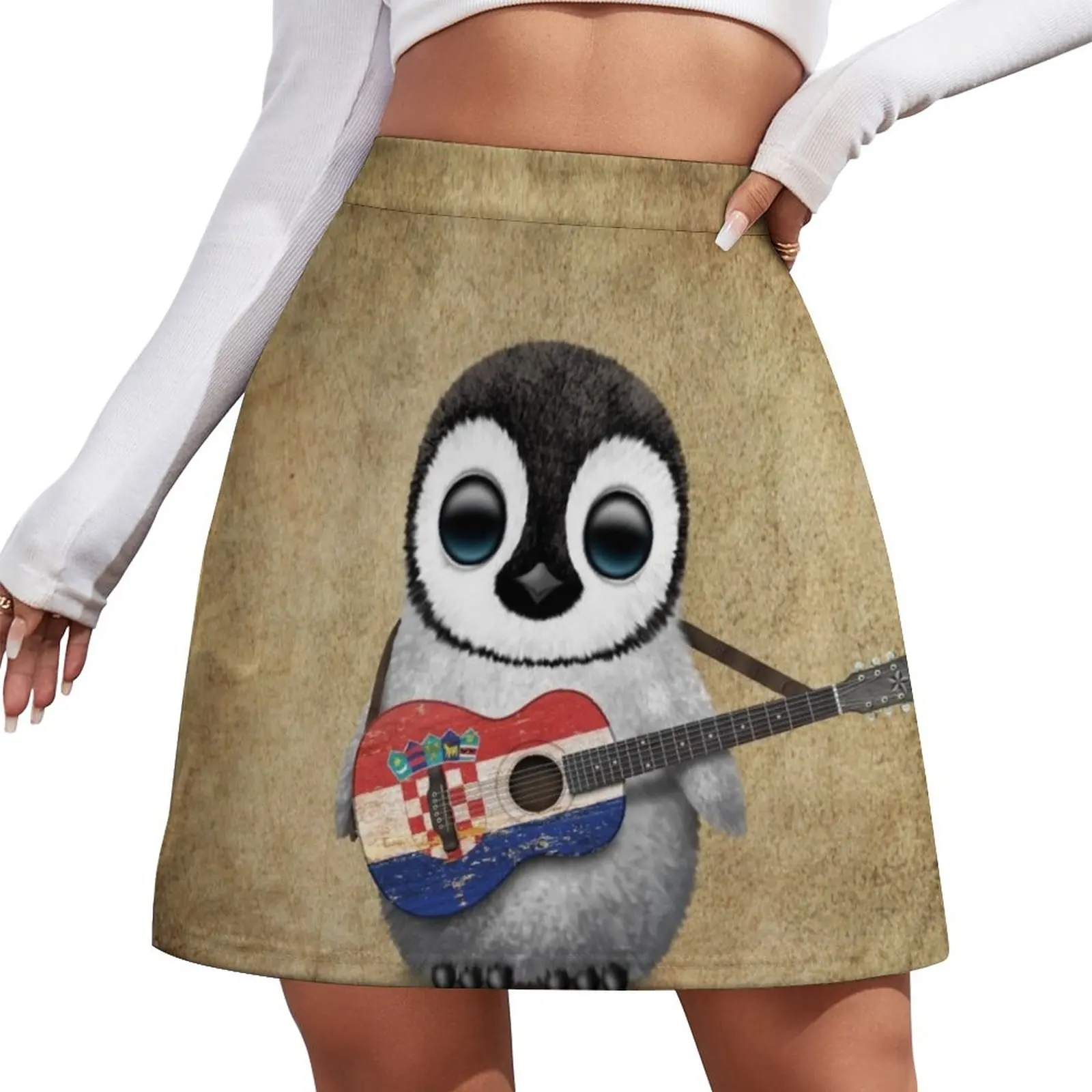 Малыш-пингвин играет на гитаре с хорватским флагом, мини-юбка, роскошные вечерние платья, женские летние юбки 2023 года