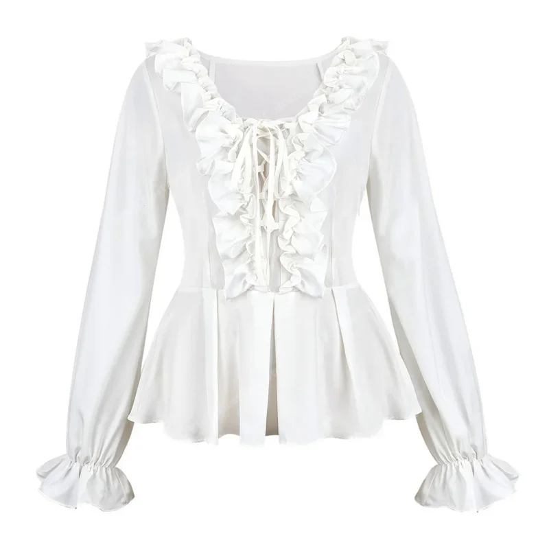 Женская блузка эпохи Возрождения с длинным рукавом, средневековая крестьянская блузка, пиратский костюм, Викторианская рубашка, готическая блузка, белый XS-XXXL