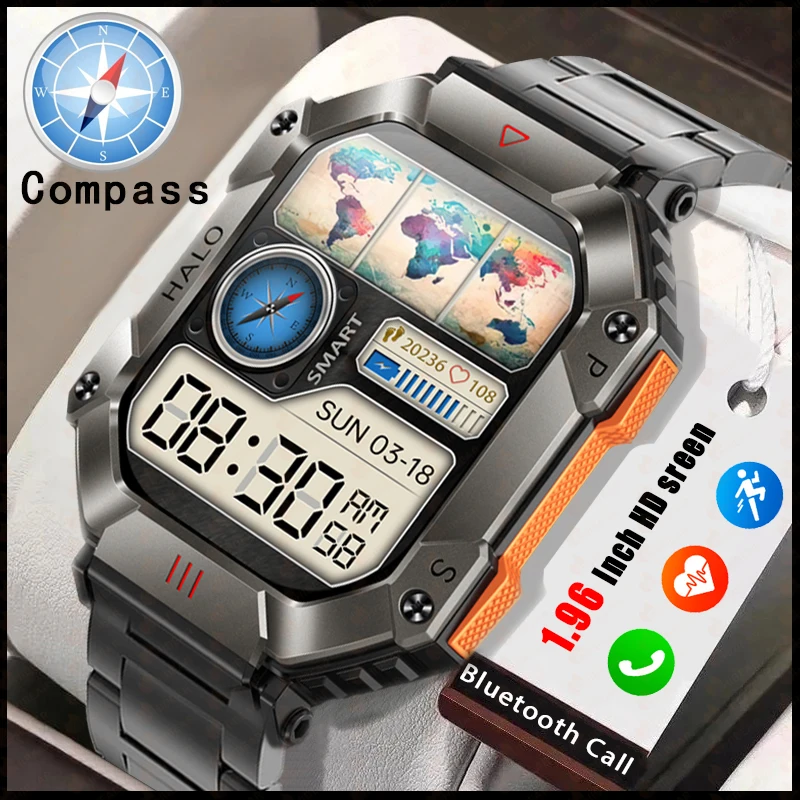 Смарт-часы мужские с большой батареей 650 мАч, фитнес-трекер, компас, пульсометр, IP68, водонепроницаемые Bluetooth-звонки, спортивные военные умные часы