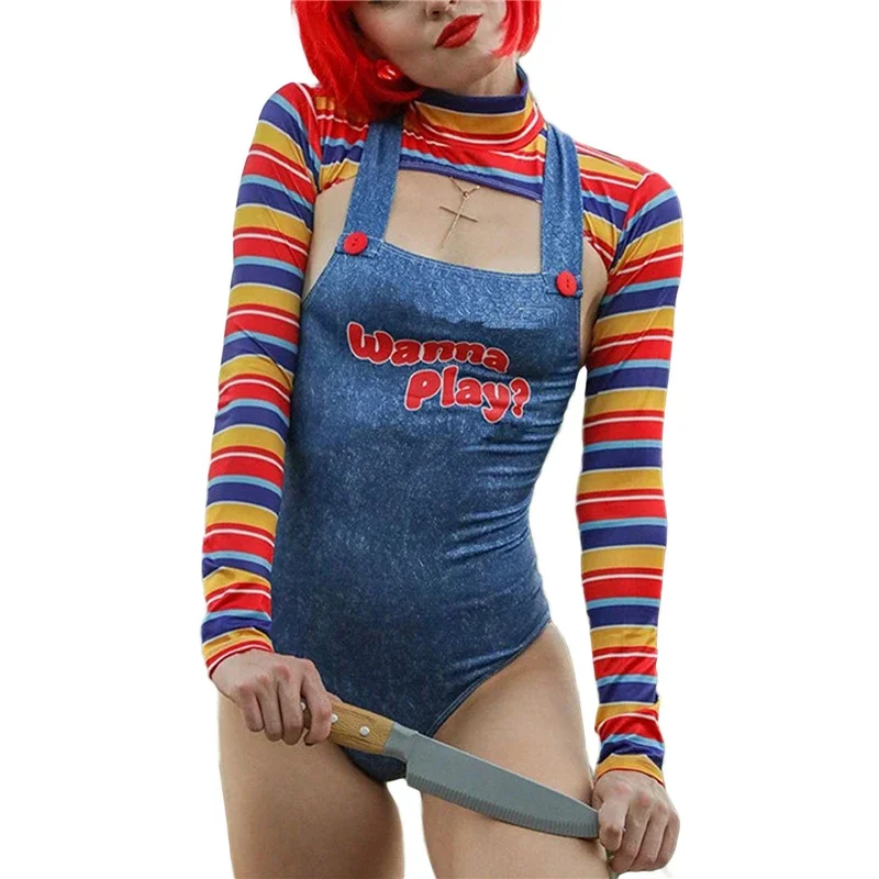 Костюмы на Хэллоуин для женщин, кукла-убийца из страшных кошмаров, хочу поиграть в боди с персонажем фильма, Кукла Чаки, Комплект костюмов