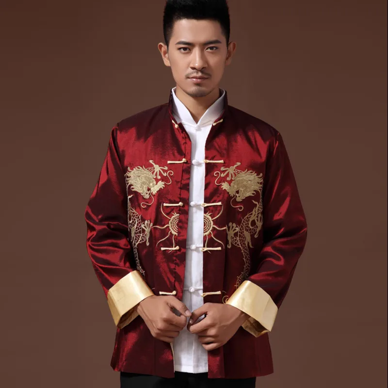 Китайская традиционная одежда с принтом феникса, костюм дракона Тан, мужская праздничная свадебная куртка с вышивкой с длинным рукавом