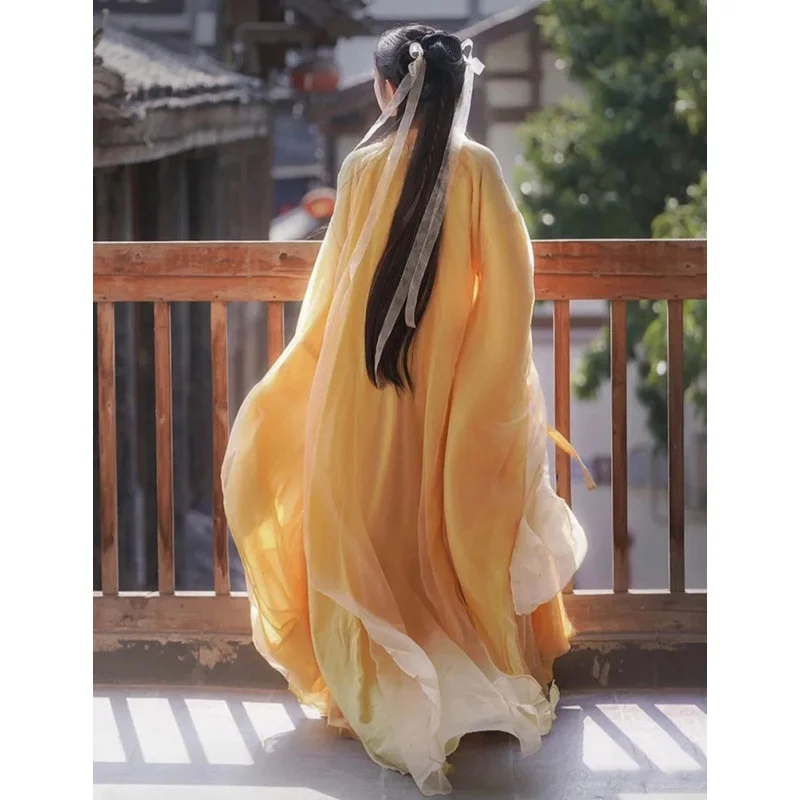 Hanfu Dress Женский Карнавальный косплей костюм Китайское сценическое танцевальное платье Древнее Традиционное Желтое платье Hanfu Плюс Размер XL