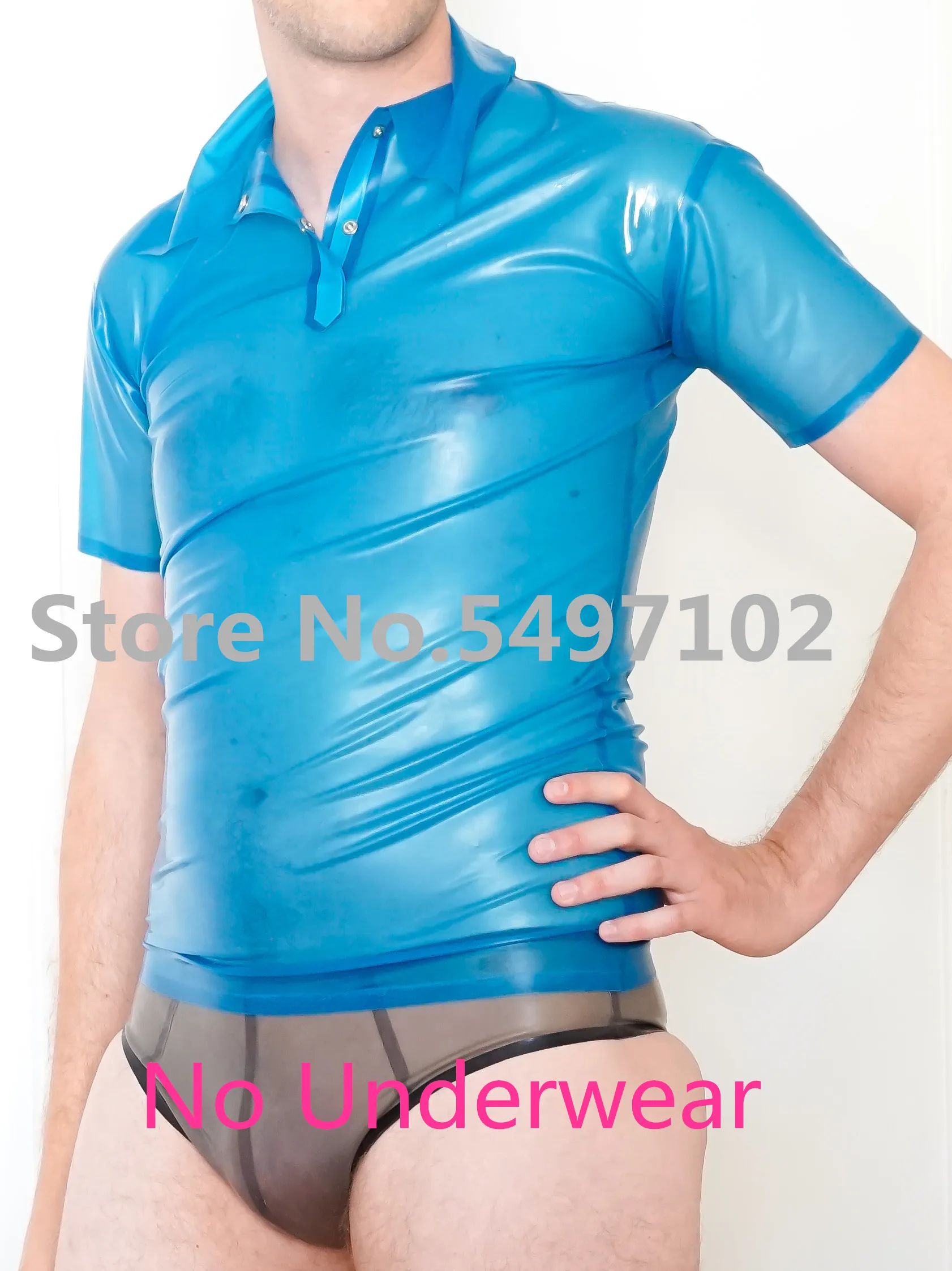 Новая прозрачная синяя мужская латексная рубашка поло с короткими рукавами, модные резиновые рубашки, модные топы