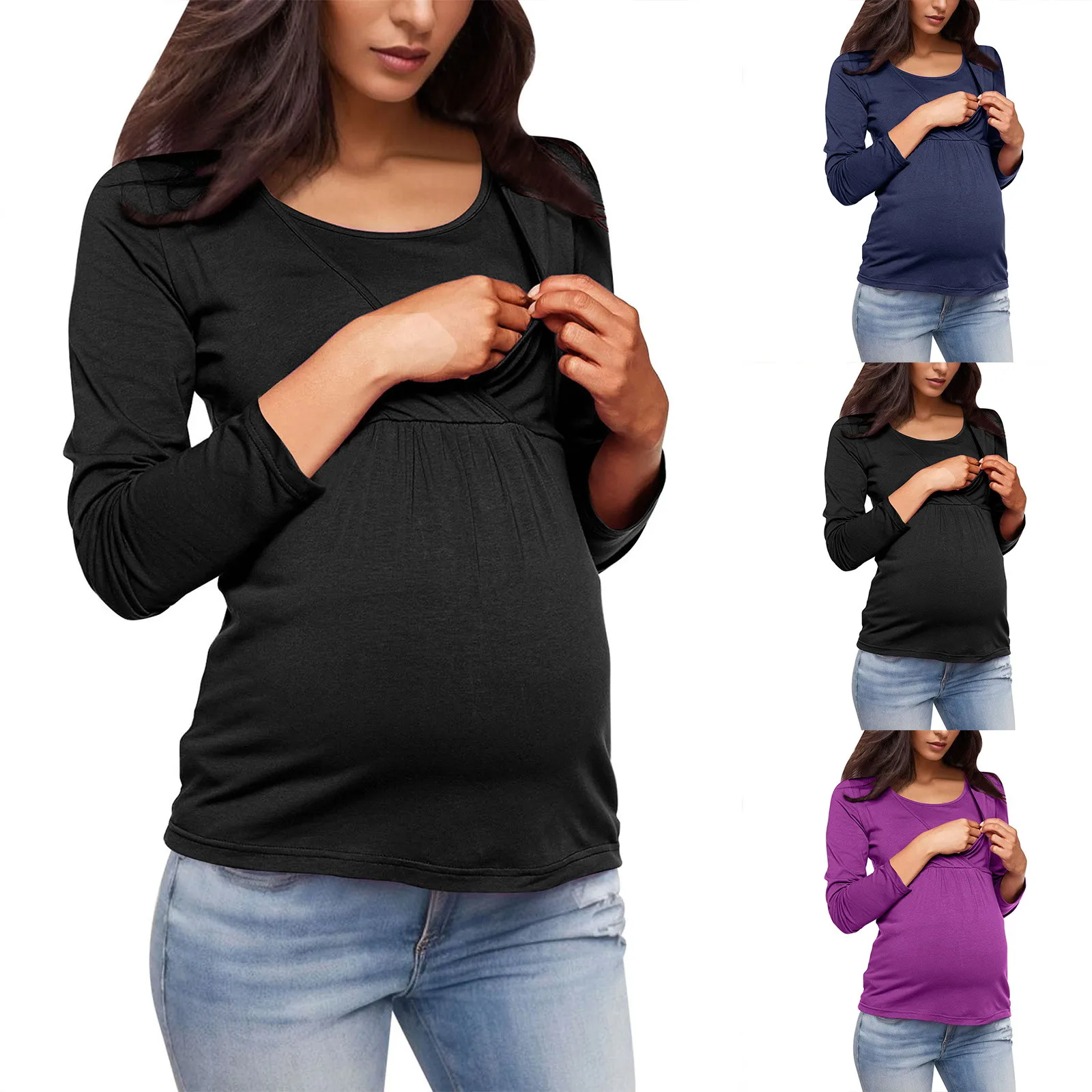 Новая повседневная женская одежда для беременных, топы для кормления, базовая футболка для грудного вскармливания, однотонная одежда для беременных, для беременных