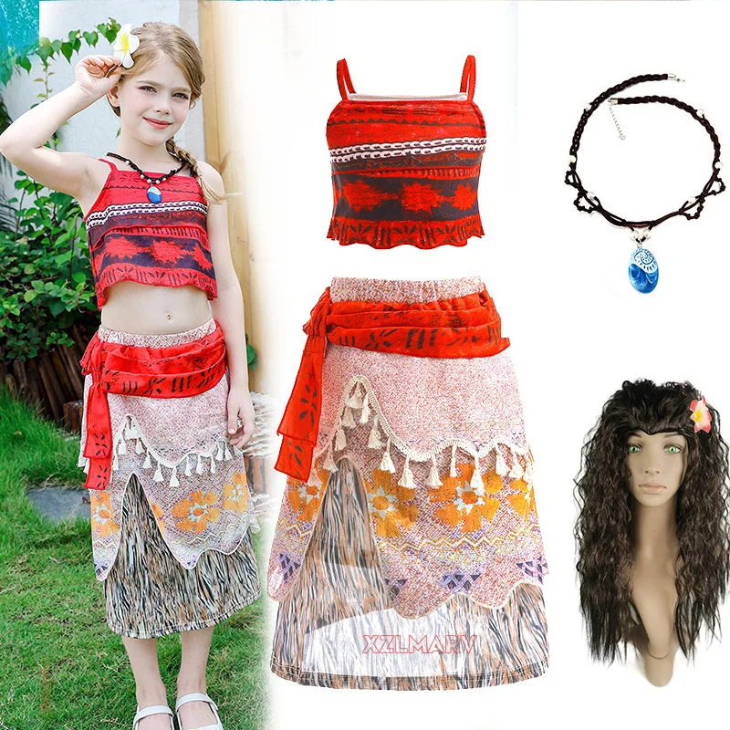 Платье Моаны, детский косплей, одежда для девочек, платье принцессы Вайалики, детский костюм для вечеринки по случаю дня рождения с ожерельем, наборы для поросенка и цыпленка.