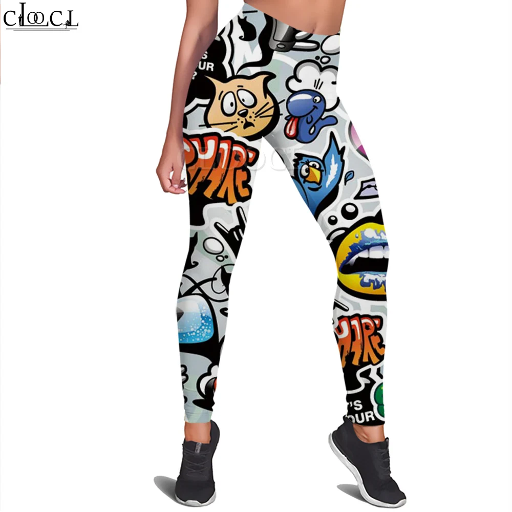 Женские леггинсы CLOOCL, спортивная одежда с рисунком из мультяшных комиксов, леггинсы с высокой талией, штаны для йоги в спортзале, уличный стиль