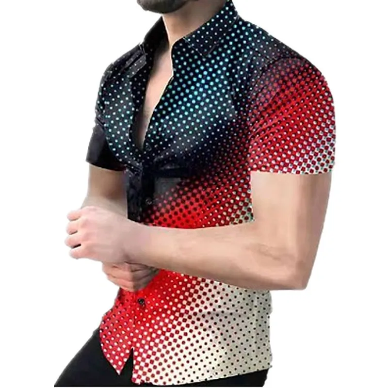 Летняя мужская одежда 2023, Повседневная модная рубашка с цифровым 3D-принтом, однобортная рубашка с открытым воротом и коротким рукавом