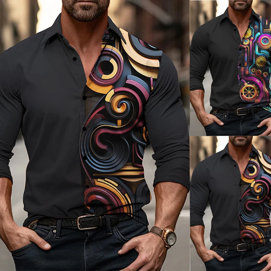Модная новая мужская винтажная футболка с принтом для делового отдыха, удобная черная рубашка для пригородных поездок с длинным рукавом XS-8XL