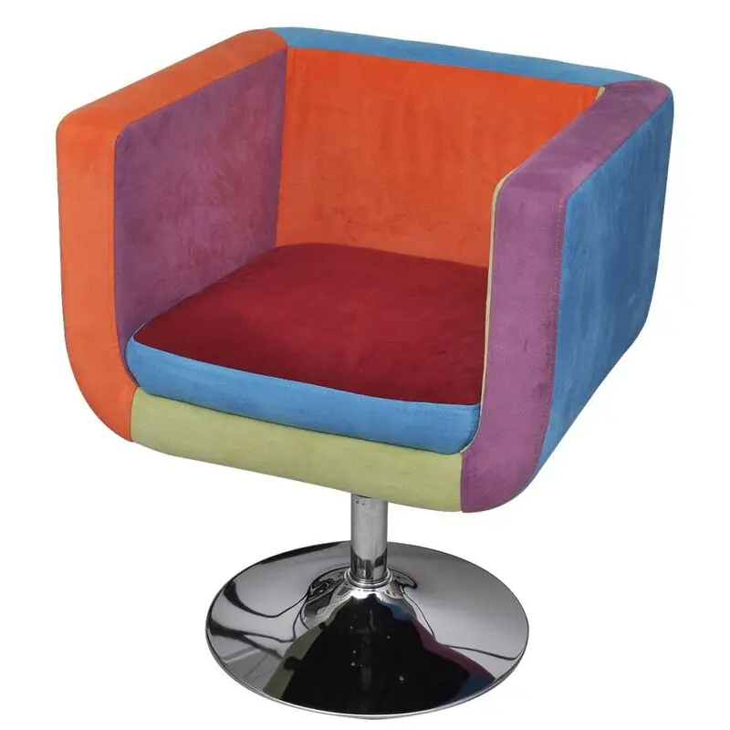 Кресло с лоскутным рисунком из кубической ткани синего, фиолетового, зеленого, розового, фиолетового, оранжевого, теплого белого цвета 63 x 57 x 66-76 см