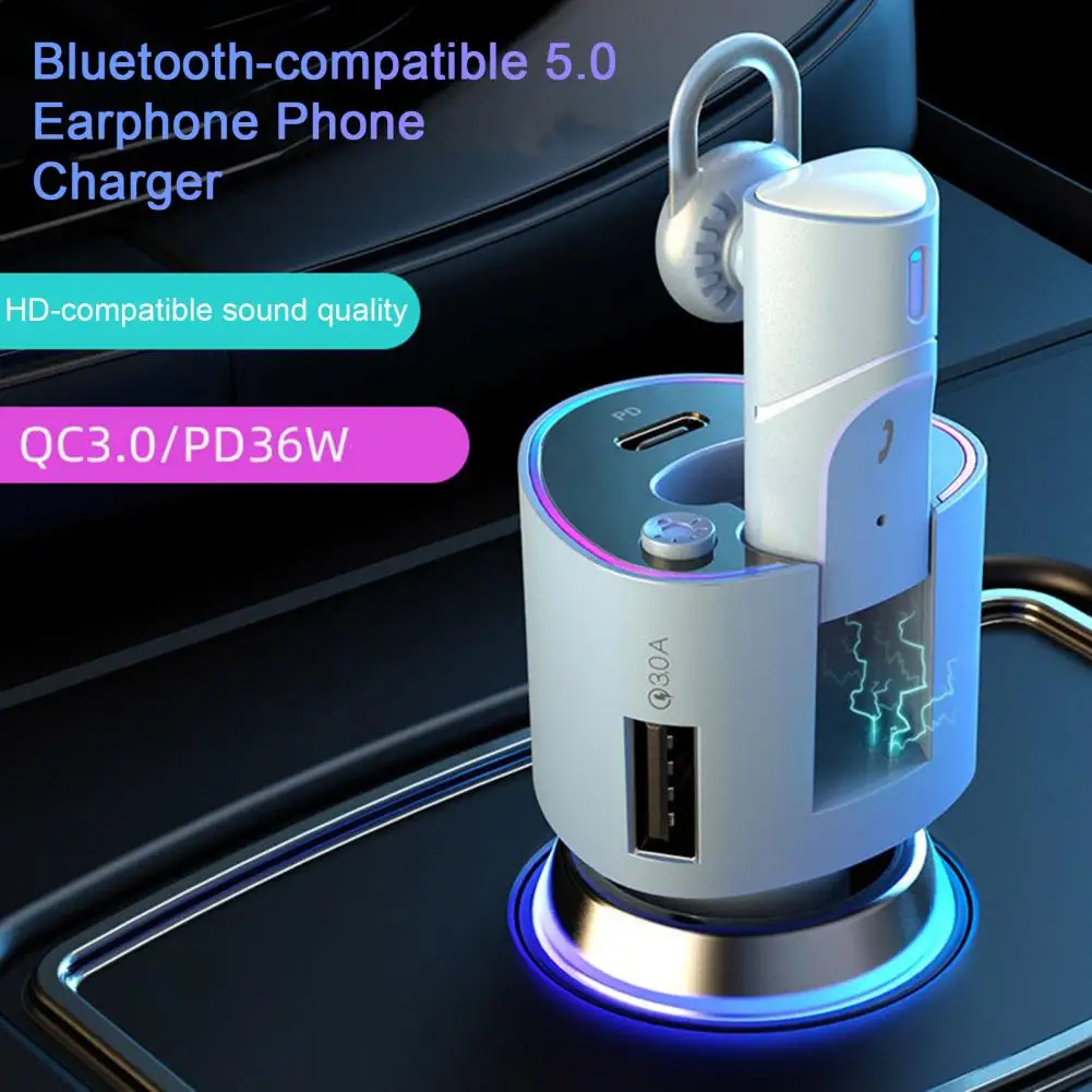 1 комплект автомобильного зарядного устройства 2-в-1 с громкой связью, совместимого с Bluetooth 5.0, для наушников, зарядного устройства для телефона для автомобильных принадлежностей