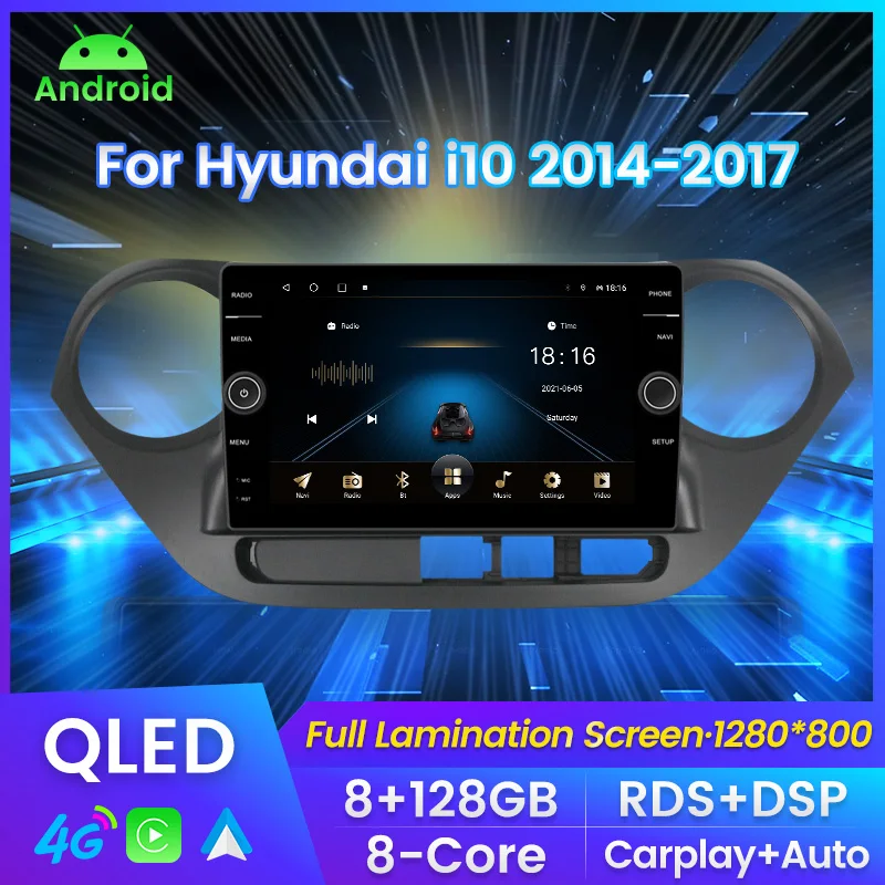 2din Android Все в одной автомобильной интеллектуальной системе 8 + 128 Г Для Hyundai i10 2014-2017 Автомобильный Радиоприемник GPS WIFI для carplay 4G QLED SWC DSP