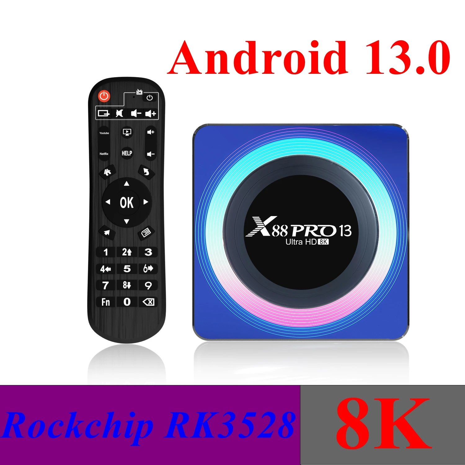 5ШТ TV Box X88 Pro 13 Android 13,0 RK3528 Четырехъядерный 2G/16G 4G/ 32G 64G 2,4 G 5G Двойной WIFI 6 BT5.0 H.265 8K UHD Смарт-медиаплеер