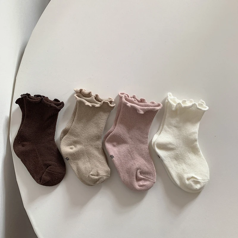 Простые однотонные детские носки из мягкого хлопка для малышей, носки с оборками для маленьких девочек, короткие носки для теплого пола