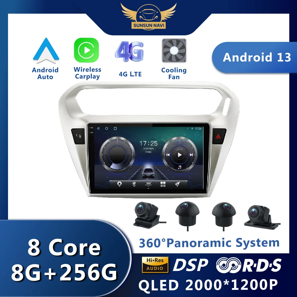 Android 13 Для Peugeot 301 2013 2014 2015 2016 Автомобильный Видео Радио Мультимедийный GPS Навигационный Плеер Стерео WIFI 360 Камера DSP 4G BT